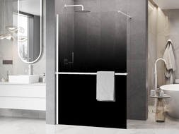 Mexen Kioto+ ścianka prysznicowa z półką Walk-in 70 x 200 cm, ombre czarna 8 mm, biała - 800-070-121-20-76
