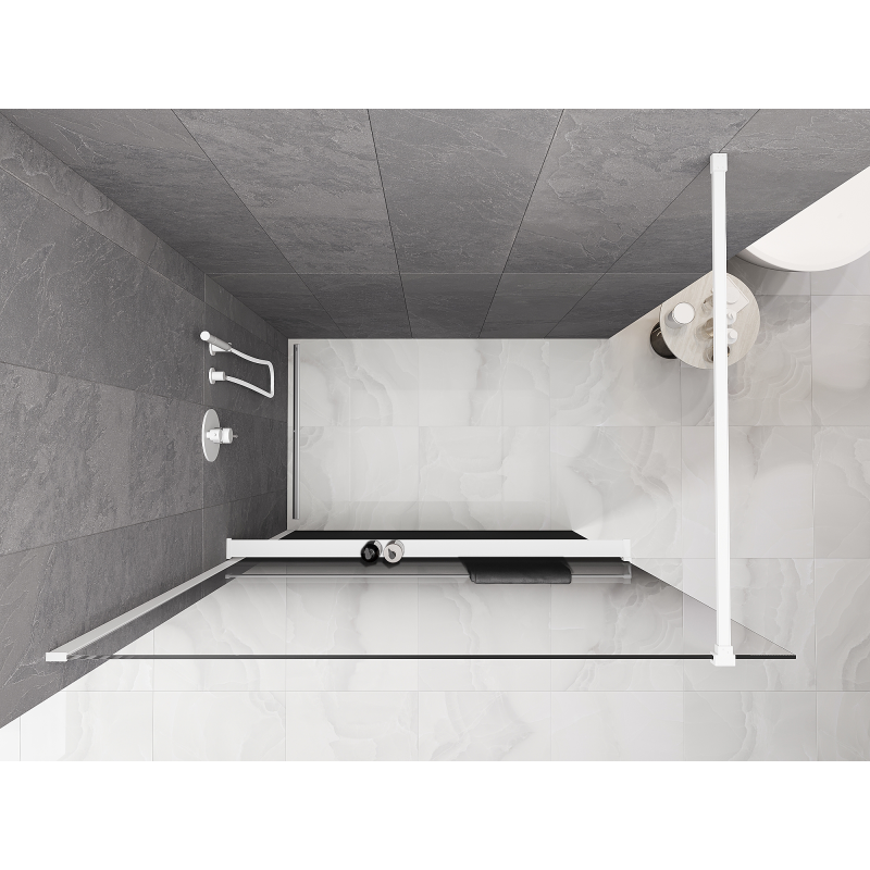 Mexen Kioto+ ścianka prysznicowa z półką Walk-in 100 x 200 cm, ombre czarna 8 mm, biała - 800-100-121-20-76