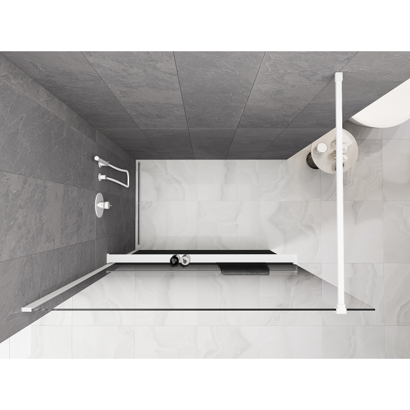 Mexen Kioto+ ścianka prysznicowa z półką Walk-in 140 x 200 cm, ombre czarna 8 mm, biała - 800-140-121-20-76