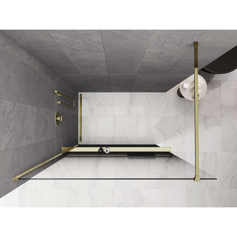 Mexen Kioto+ ścianka prysznicowa z półką Walk-in 70 x 200 cm, ombre czarna 8 mm, biała - 800-070-121-20-76