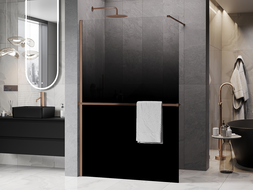 Mexen Kioto+ ścianka prysznicowa z półką Walk-in 80 x 200 cm, ombre czarna 8 mm, miedź szczotkowana - 800-080-121-65-76