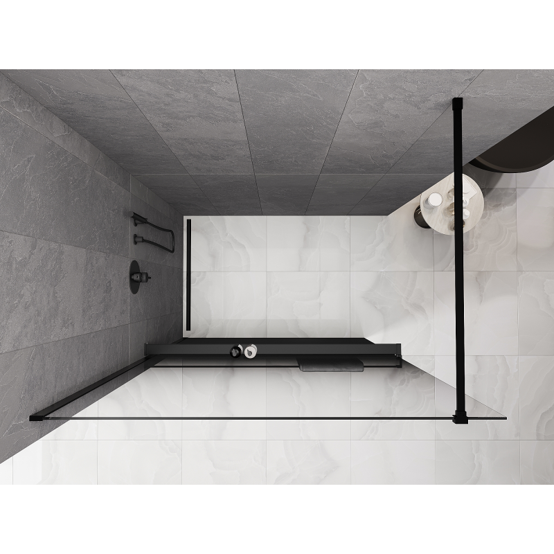 Mexen Kioto+ ścianka prysznicowa z półką Walk-in 80 x 200 cm, ombre czarna 8 mm, czarna - 800-080-121-70-76