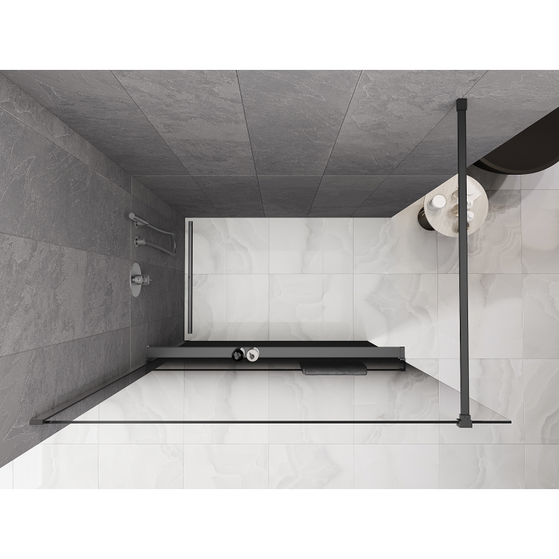Mexen Kioto+ ścianka prysznicowa z półką Walk-in 80 x 200 cm, ombre czarna 8 mm, gun metal - 800-080-121-95-76