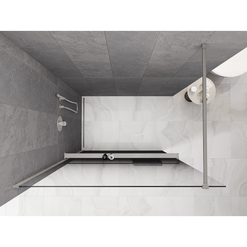 Mexen Kioto+ ścianka prysznicowa z półką Walk-in 100 x 200 cm, ombre czarna 8 mm, nikiel szczotkowany - 800-100-121-97-76