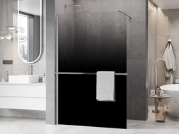 Mexen Kioto+ ścianka prysznicowa z półką Walk-in 130 x 200 cm, ombre czarna 8 mm, nikiel szczotkowany - 800-130-121-97-76