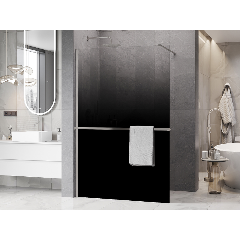 Mexen Kioto+ ścianka prysznicowa z półką Walk-in 140 x 200 cm, ombre czarna 8 mm, nikiel szczotkowany - 800-140-121-97-76