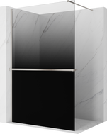 Mexen Kioto+ ścianka prysznicowa z półką Walk-in 140 x 200 cm, ombre czarna 8 mm, nikiel szczotkowany - 800-140-121-97-76