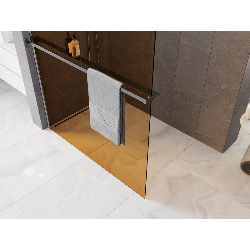 Mexen Kioto+ ścianka prysznicowa z półką Walk-in 70 x 200 cm, brąz 8 mm, chrom - 800-070-121-01-32