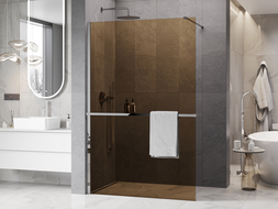 Mexen Kioto+ ścianka prysznicowa z półką Walk-in 100 x 200 cm, brąz 8 mm, chrom - 800-100-121-01-32