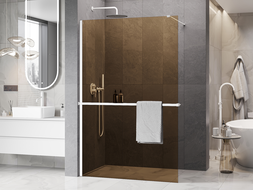 Mexen Kioto+ ścianka prysznicowa z półką Walk-in 70 x 200 cm, brąz 8 mm, chrom - 800-070-121-01-32