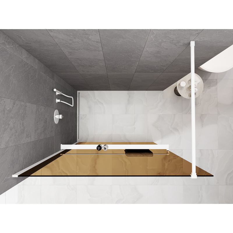 Mexen Kioto+ ścianka prysznicowa z półką Walk-in 100 x 200 cm, brąz 8 mm, biała - 800-100-121-20-32