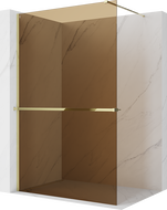 Mexen Kioto+ ścianka prysznicowa z półką Walk-in 80 x 200 cm, brąz 8 mm, złota - 800-080-121-50-32