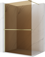 Mexen Kioto+ ścianka prysznicowa z półką Walk-in 90 x 200 cm, brąz 8 mm, złota szczotkowana - 800-090-121-55-32