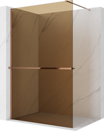 Mexen Kioto+ ścianka prysznicowa z półką Walk-in 70 x 200 cm, brąz 8 mm, złota szczotkowana - 800-070-121-55-32