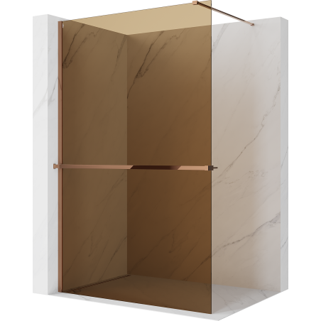 Mexen Kioto+ ścianka prysznicowa z półką Walk-in 100 x 200 cm, brąz 8 mm, różowe złoto - 800-100-121-60-32
