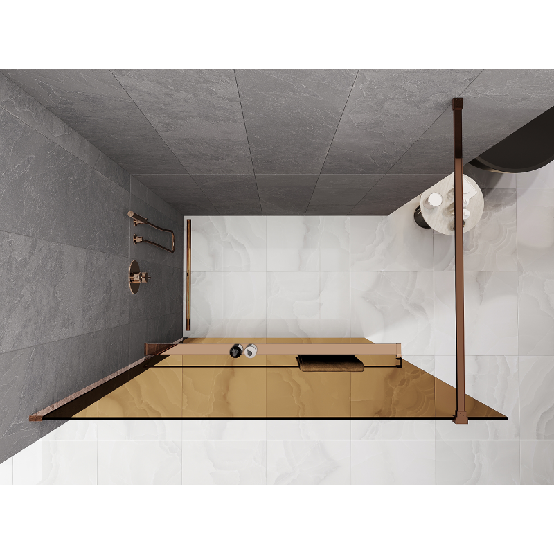 Mexen Kioto+ ścianka prysznicowa z półką Walk-in 120 x 200 cm, brąz 8 mm, różowe złoto - 800-120-121-60-32