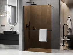 Mexen Kioto+ ścianka prysznicowa z półką Walk-in 70 x 200 cm, brąz 8 mm, czarna - 800-070-121-70-32