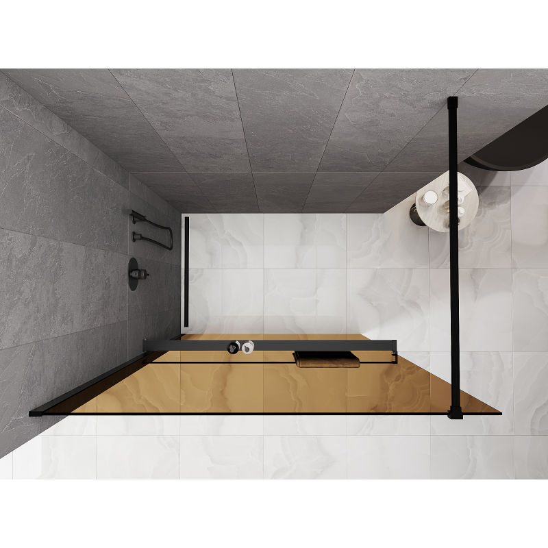Mexen Kioto+ ścianka prysznicowa z półką Walk-in 100 x 200 cm, brąz 8 mm, czarna - 800-100-121-70-32