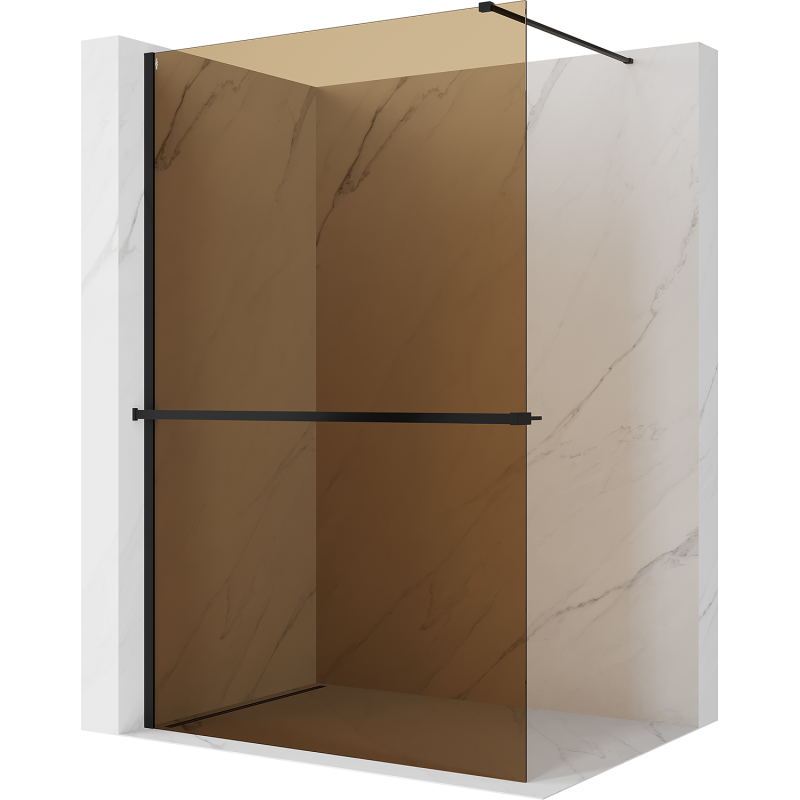 Mexen Kioto+ ścianka prysznicowa z półką Walk-in 100 x 200 cm, brąz 8 mm, czarna - 800-100-121-70-32