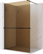 Mexen Kioto+ ścianka prysznicowa z półką Walk-in 100 x 200 cm, brąz 8 mm, czarna - 800-100-121-70-32