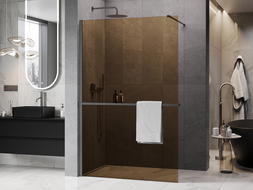 Mexen Kioto+ ścianka prysznicowa z półką Walk-in 70 x 200 cm, brąz 8 mm, czarna - 800-070-121-70-32