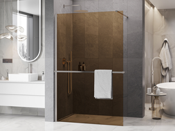 Mexen Kioto+ ścianka prysznicowa z półką Walk-in 70 x 200 cm, brąz 8 mm, nikiel szczotkowany - 800-070-121-97-32