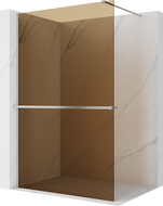 Mexen Kioto+ ścianka prysznicowa z półką Walk-in 130 x 200 cm, brąz 8 mm, nikiel szczotkowany - 800-130-121-97-32