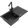 Mexen Pablo zlewozmywak granitowy 1-komorowy z ociekaczem i baterią kuchenną Duero, czarny/srebrny metalik - 6510-73-671600-70-B