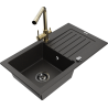 Mexen Pablo zlewozmywak granitowy 1-komorowy z ociekaczem i baterią kuchenną Duero, czarny/złoty metalik - 6510-75-671600-50-B