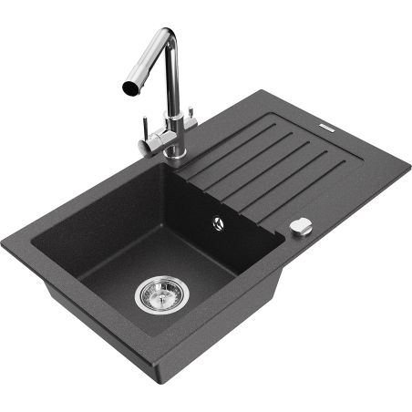 Mexen Pablo zlewozmywak granitowy 1-komorowy z ociekaczem i baterią kuchenną Duero, czarny nakrapiany - 6510-76-671600-00