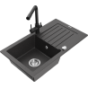 Mexen Pablo zlewozmywak granitowy 1-komorowy z ociekaczem i baterią kuchenną Duero, czarny nakrapiany - 6510-76-671600-70