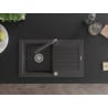 Mexen Pablo zlewozmywak granitowy 1-komorowy z ociekaczem i baterią kuchenną Duero, czarny nakrapiany - 6510-76-671600-76