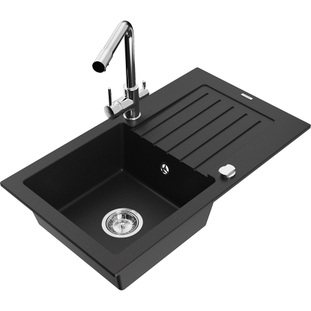 Mexen Pablo zlewozmywak granitowy 1-komorowy z ociekaczem i baterią kuchenną Duero, czarny - 6510-77-671600-00