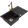 Mexen Pablo zlewozmywak granitowy 1-komorowy z ociekaczem i baterią kuchenną Duero, czarny - 6510-77-671600-50