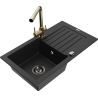 Mexen Pablo zlewozmywak granitowy 1-komorowy z ociekaczem i baterią kuchenną Duero, czarny - 6510-77-671600-50-B