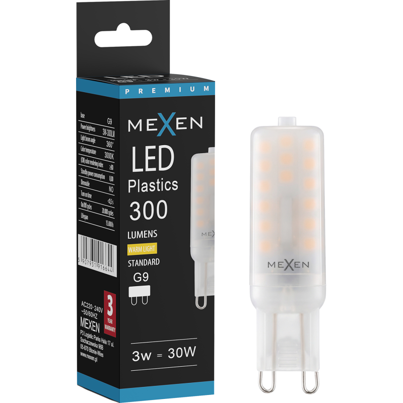 Mexen Aura żarówka LED G9, 3W, Ciepła - 3000K, 300 lm - L120-G9-0330-01