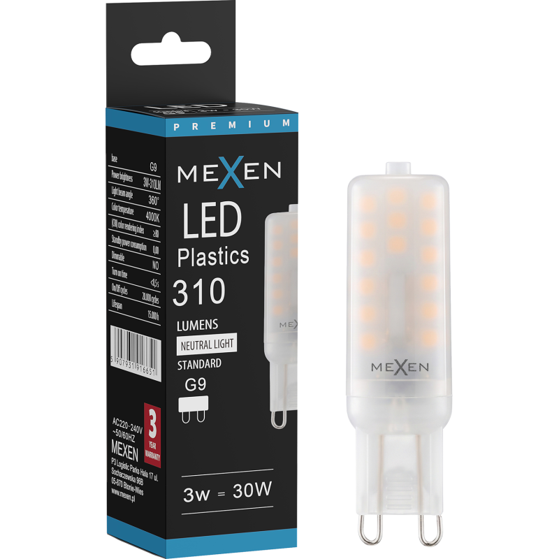 Mexen Aura żarówka LED G9, 3W, Neutralna - 4000K, 310 lm - L120-G9-0340-01