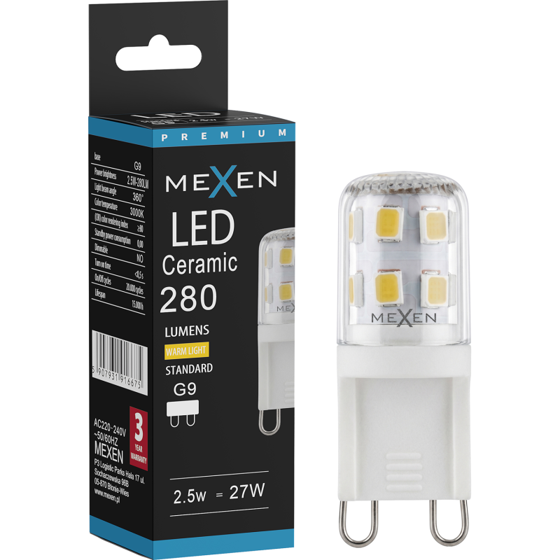Mexen Aura żarówka LED G9, 2,5W, Ciepła - 3000K, 280 lm - L121-G9-0230-01