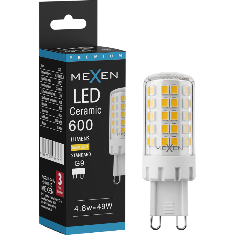 Mexen Aura żarówka LED G9, 4,8W, Ciepła - 3000K, 600 lm - L121-G9-0530-01