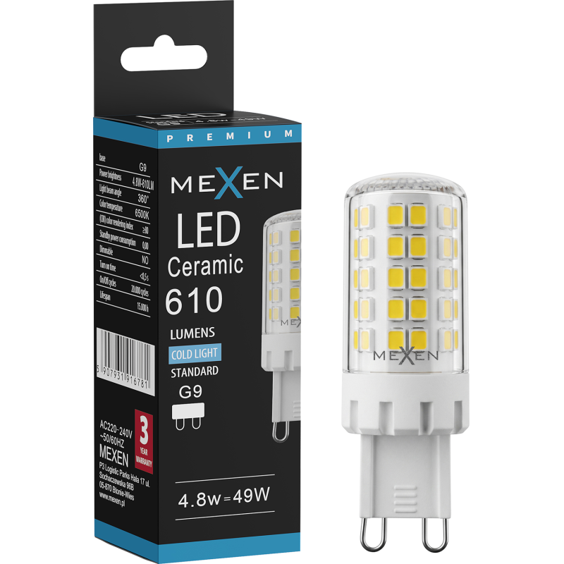 Mexen Aura żarówka LED G9, 4,8W, Zimna - 6500K, 610 lm - L121-G9-0565-01