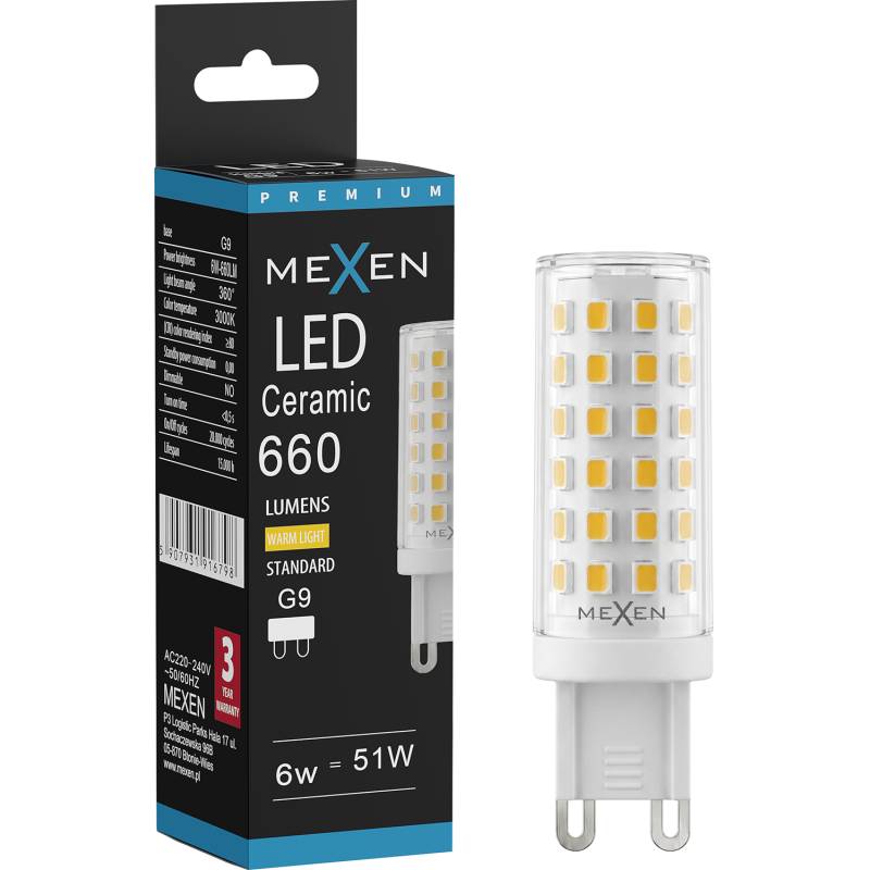 Mexen Aura żarówka LED G9, 6W, Ciepła - 3000K, 660 lm - L121-G9-0630-01