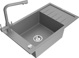 Mexen Elias zlewozmywak granitowy 1-komorowy z ociekaczem i baterią kuchenną Duero, szary - 6511-71-671600-71