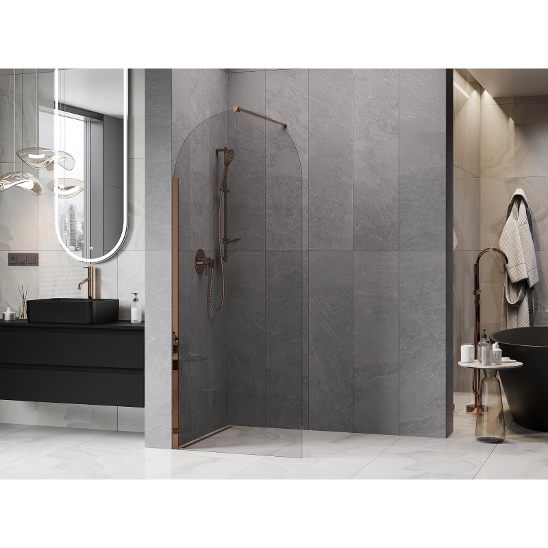 Mexen Kioto-Q ścianka prysznicowa Walk-in 80 x 200 cm, transparent 8 mm, złota szczotkowana - 800-080-101-55-00-Q