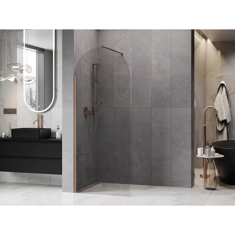 Mexen Kioto-Q ścianka prysznicowa Walk-in 80 x 200 cm, transparent 8 mm, różowe złoto - 800-080-101-60-00-Q