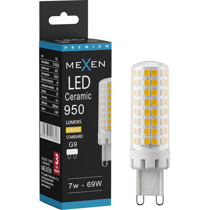 Mexen Aura żarówka LED G9, 7W, Ciepła - 3000K, 950 lm - L121-G9-0730-01