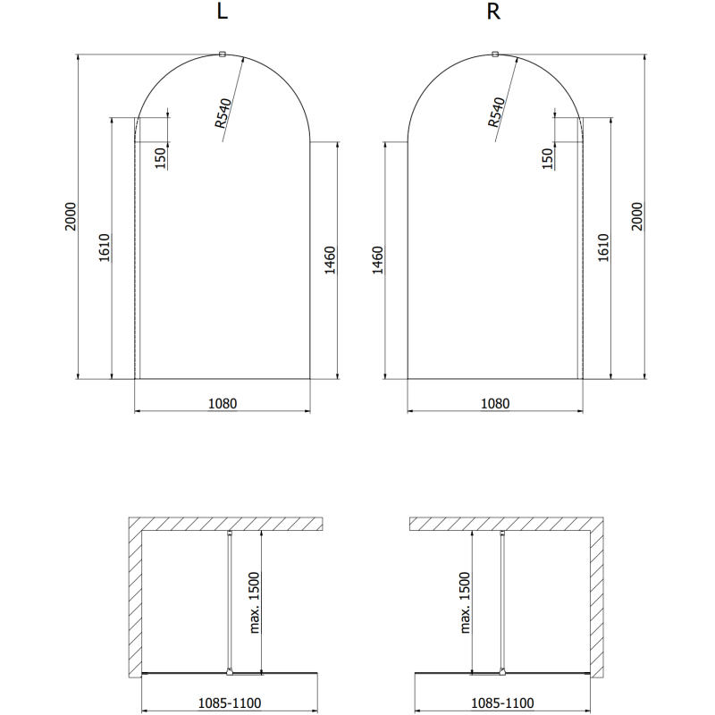 Mexen Kioto-Q ścianka prysznicowa Walk-in 110 x 200 cm, transparent 8 mm, miedź szczotkowana - 800-110-101-65-00-Q