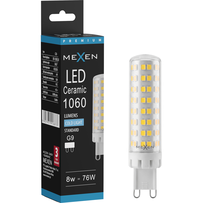 Mexen Aura żarówka LED G9, 8W, Zimna - 6500K, 1060 lm - L121-G9-0865-01
