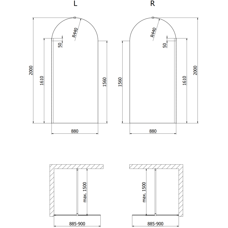 Mexen Kioto-Q ścianka prysznicowa Walk-in 80 x 200 cm, transparent 8 mm, gun metal - 800-080-101-95-00-Q