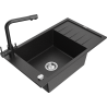 Mexen Elias zlewozmywak granitowy 1-komorowy z ociekaczem i baterią kuchenną Duero, czarny/srebrny metalik - 6511-73-671600-70