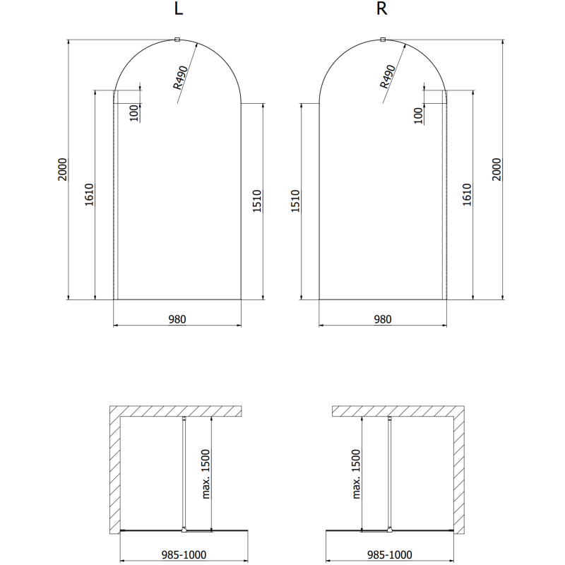 Mexen Kioto-Q ścianka prysznicowa Walk-in 90 x 200 cm, transparent 8 mm, gun metal - 800-090-101-95-00-Q